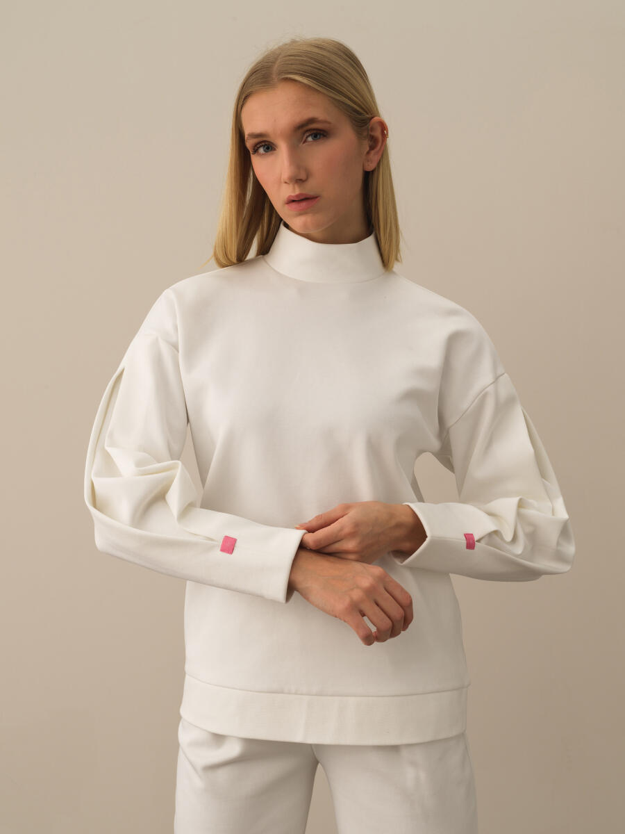 Kırık Beyaz Pamuk Dokulu Oversize Sweatshirt