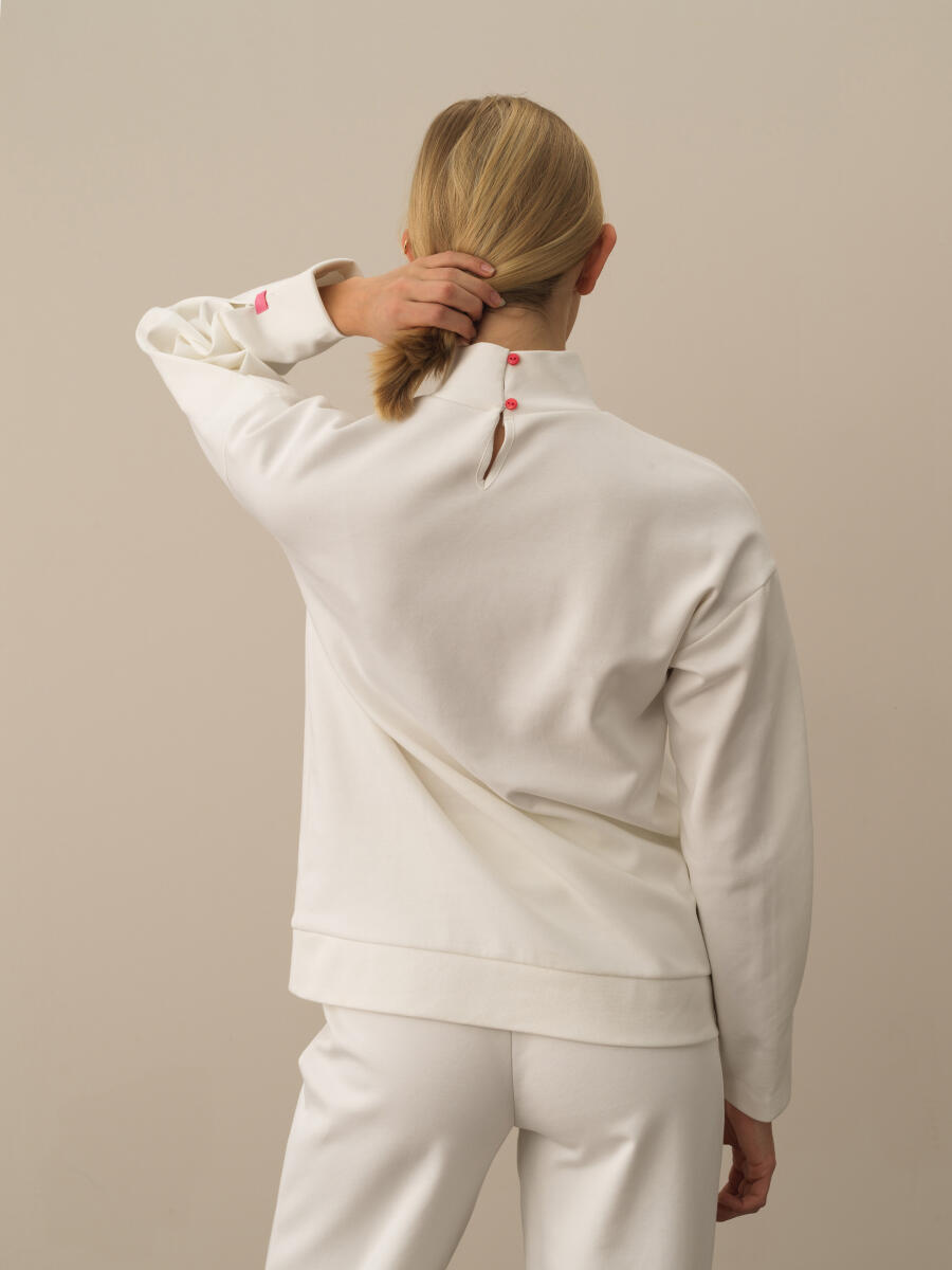 Kırık Beyaz Pamuk Dokulu Oversize Sweatshirt - 4