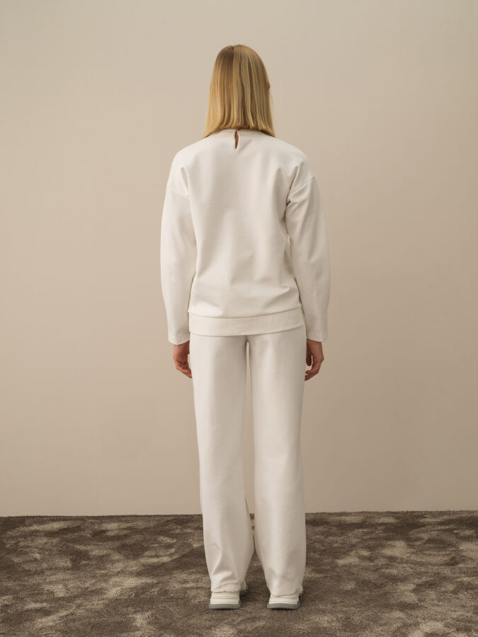 Kırık Beyaz Pamuk Dokulu Oversize Sweatshirt - Xint