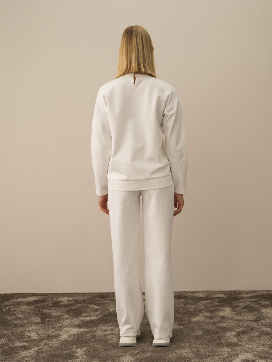 Kırık Beyaz Pamuk Dokulu Oversize Sweatshirt - 5