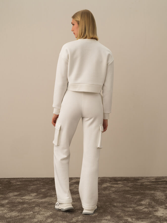 Kırık Beyaz Pamuk Dokulu Oversize Sweatshirt - Xint