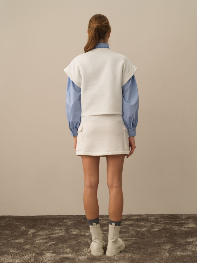 Kırık Beyaz Pamuk Dokulu Oversize Sweatshirt - Xint