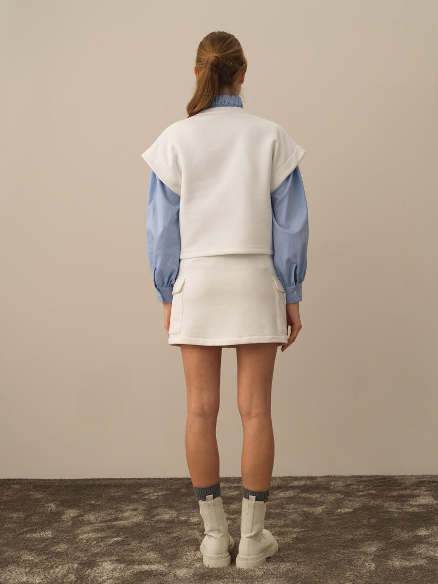 Kırık Beyaz Pamuk Dokulu Oversize Sweatshirt - 4