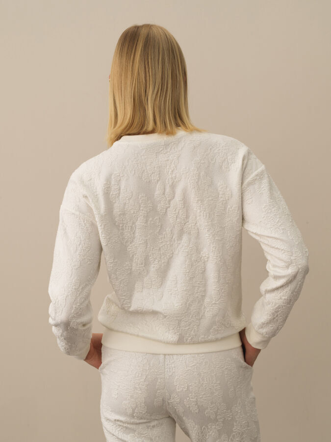 Kırık Beyaz Pamuk Dokulu Regular Fit Sweatshirt - Xint