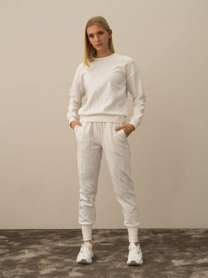 Kırık Beyaz Pamuk Dokulu Regular Fit Sweatshirt - Xint