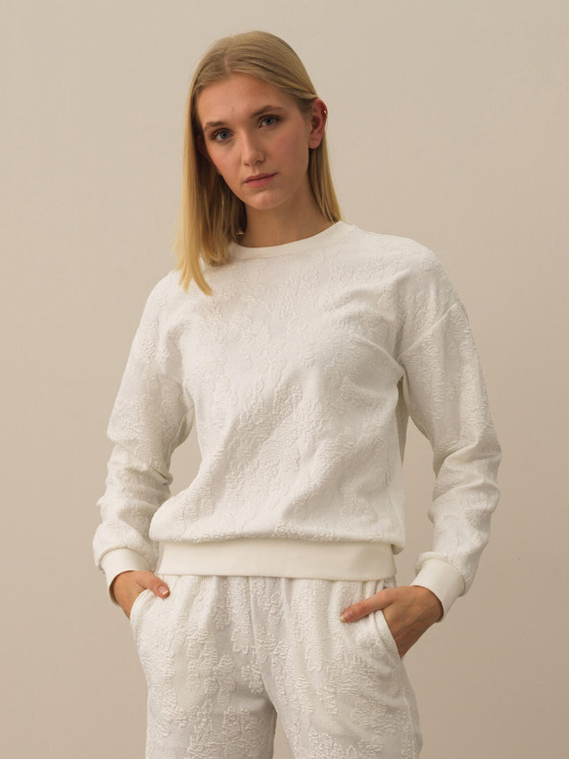 Ekru Regular Fit Bisiklet Yaka Pamuklu Sweatshirt - 1