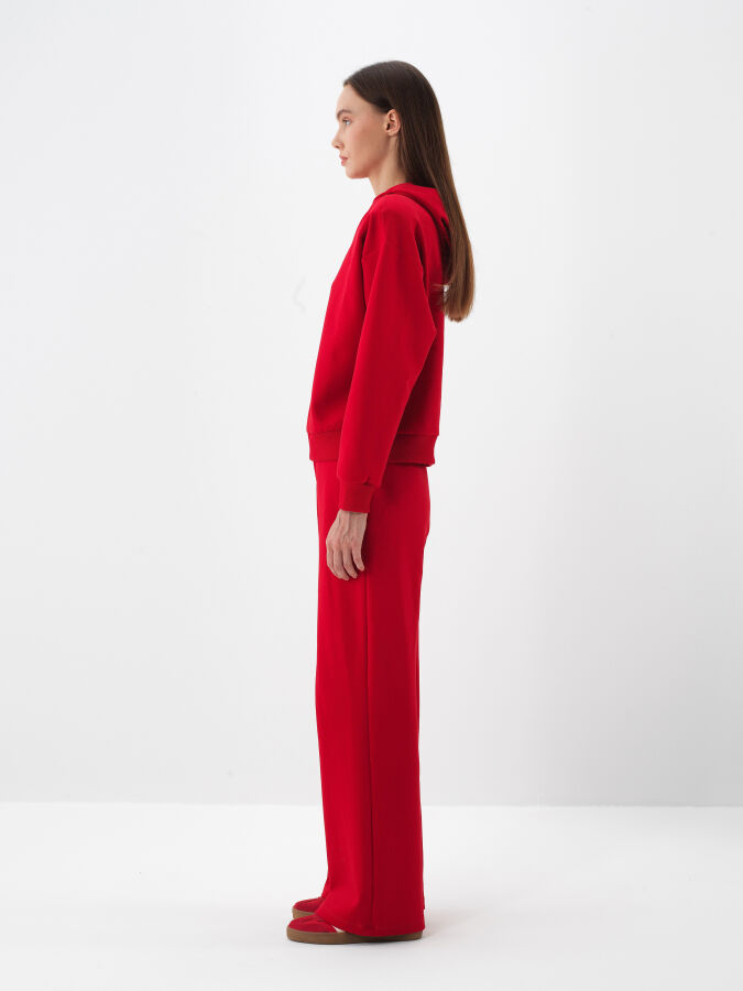 Kırmızı Pamuk Dokulu Oversize Sweatshirt - Xint