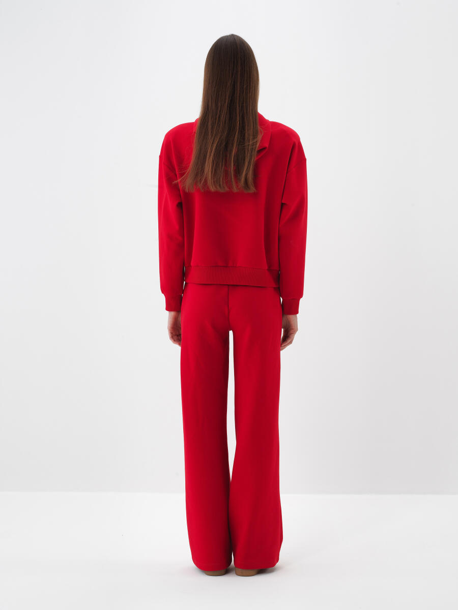 Kırmızı Pamuk Dokulu Oversize Sweatshirt - 4