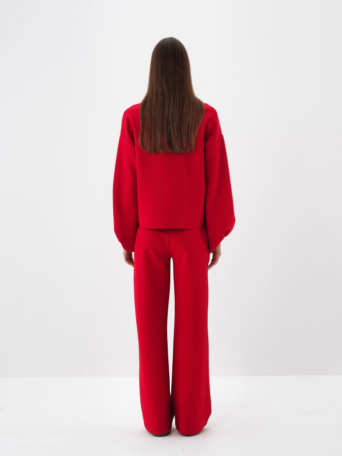 Kırmızı Pamuk Dokulu Oversize Sweatshirt - Xint