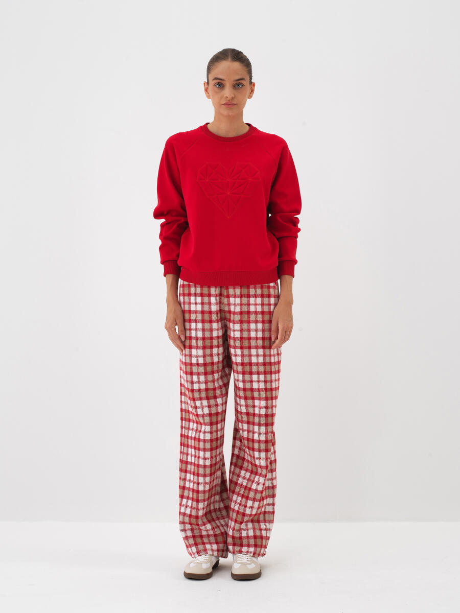 Kırmızı Pamuk Dokulu Regular Fit Sweatshirt - 2