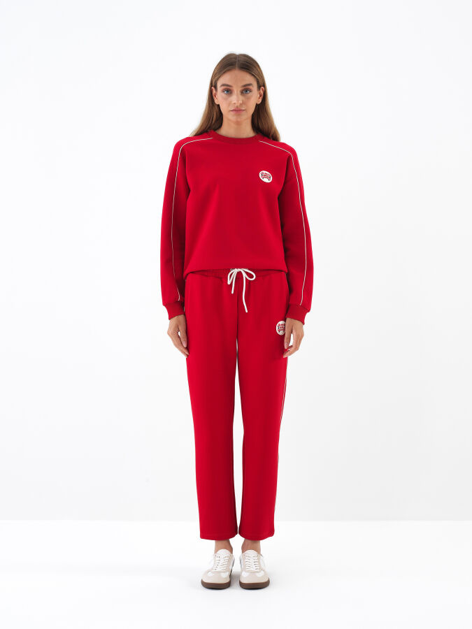 Kırmızı Pamuk Dokulu Regular Fit Sweatshirt - Xint