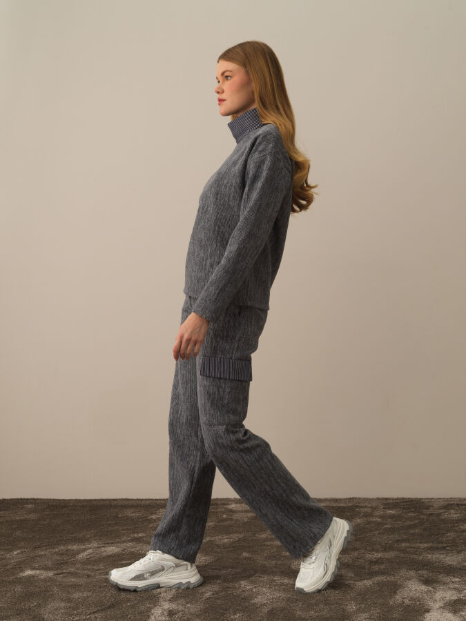 Koyu Gri Pamuk Dokulu Oversize Sweatshirt - Xint