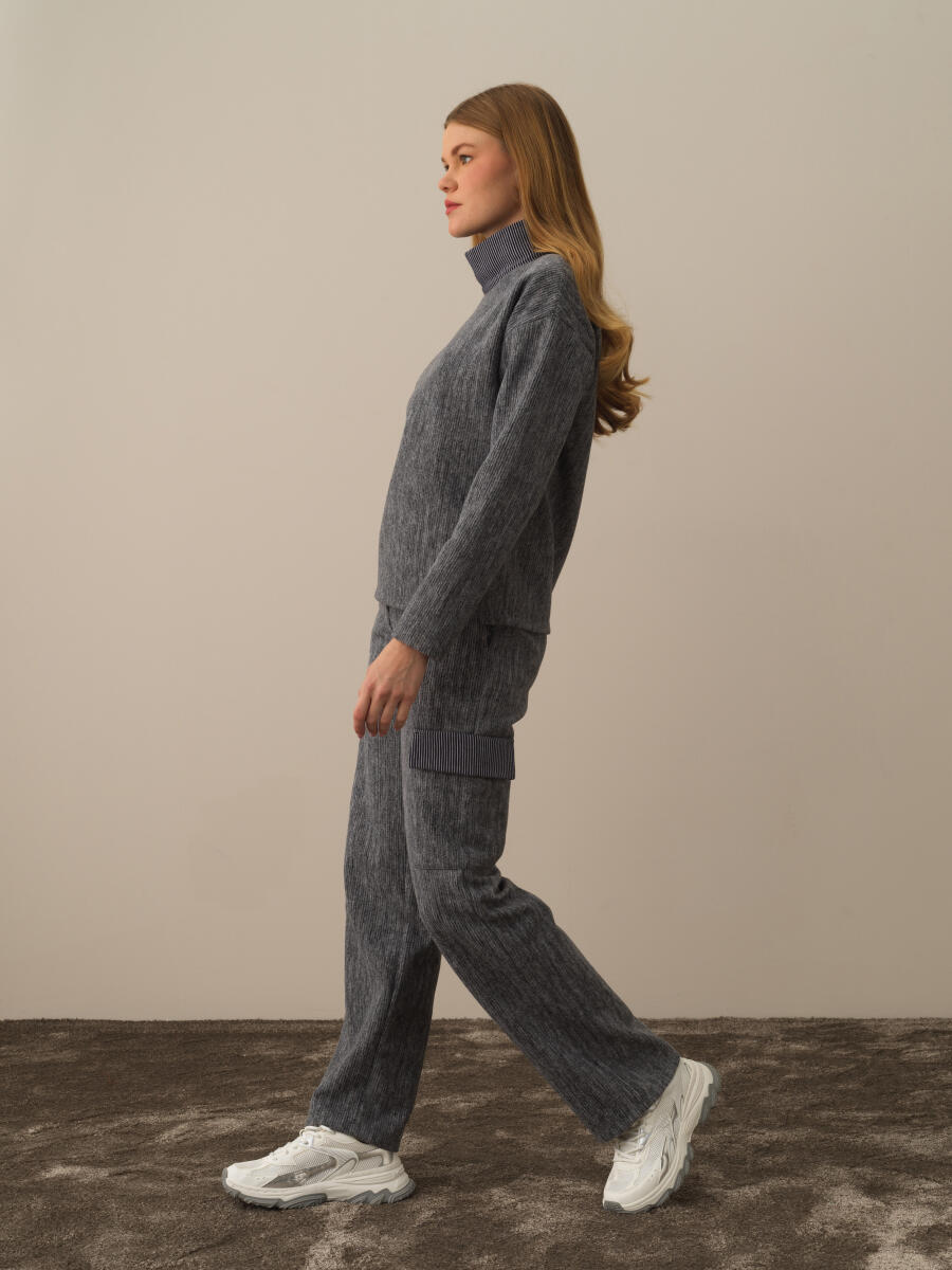 Koyu Gri Pamuk Dokulu Oversize Sweatshirt - 3