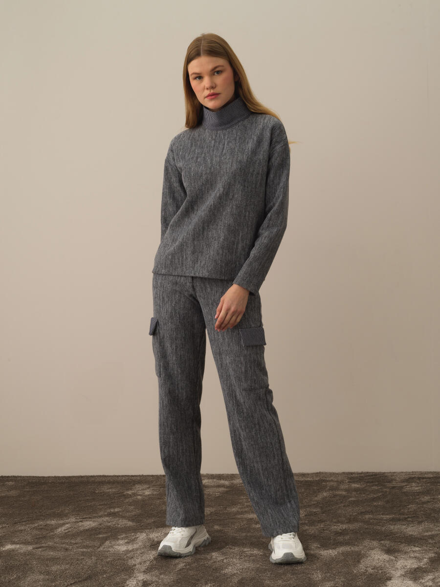 Koyu Gri Pamuk Dokulu Oversize Sweatshirt - 2