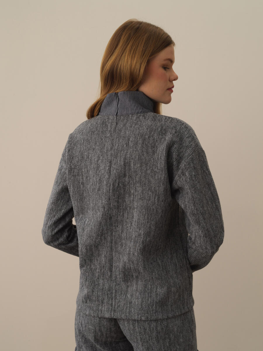 Koyu Gri Pamuk Dokulu Oversize Sweatshirt - 4