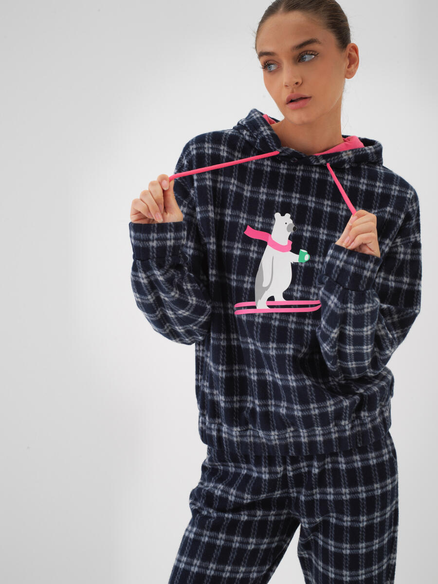 Lacivert Esnek Dokulu Oversize Sweatshirt