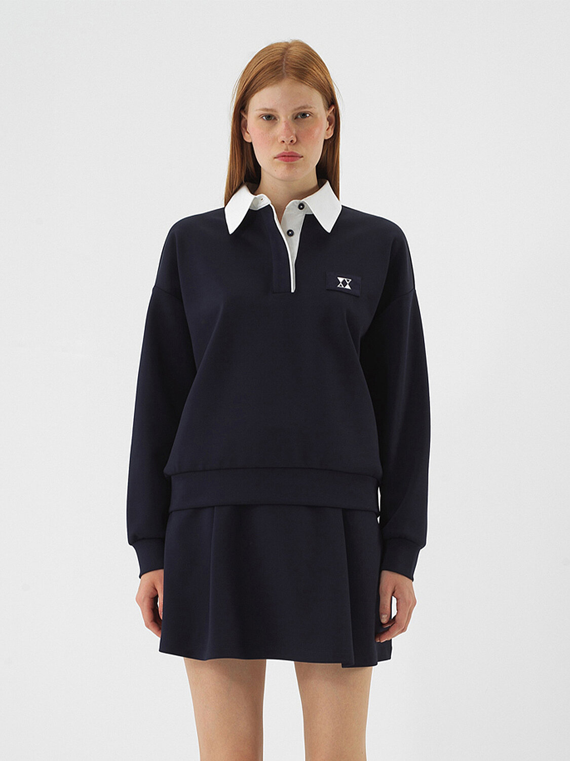 Lacivert Esnek Dokulu Oversize Sweatshirt - 3