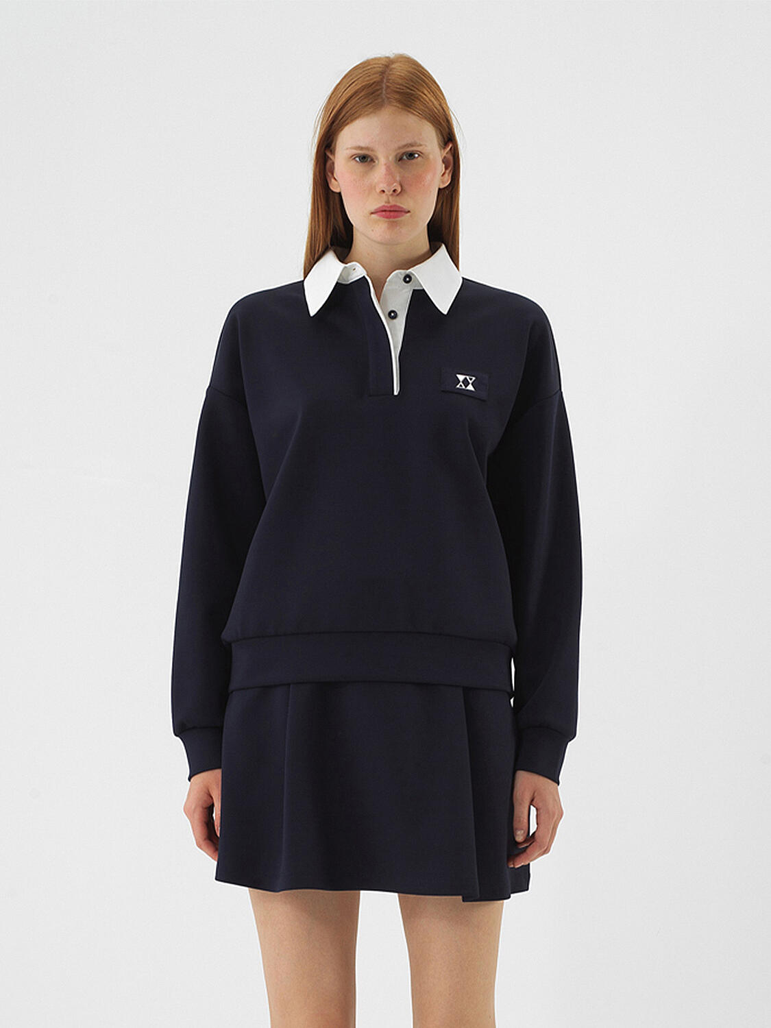 Lacivert Esnek Dokulu Oversize Sweatshirt - 3