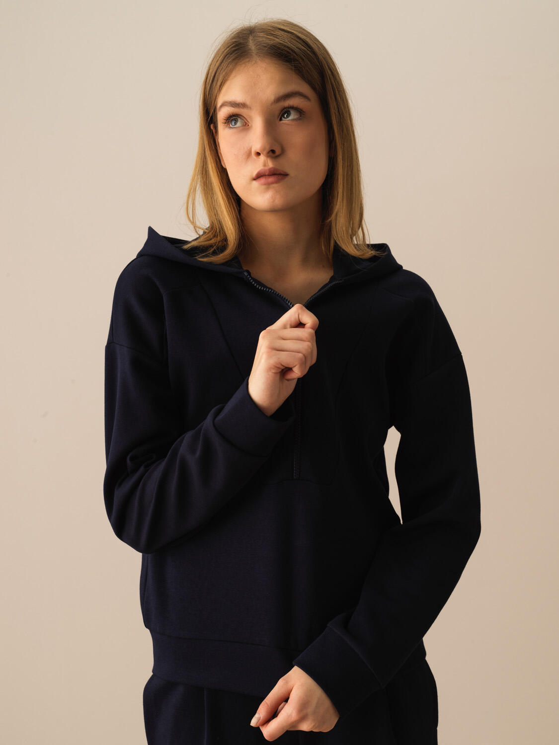 Lacivert Pamuk Dokulu Oversize Sweatshirt