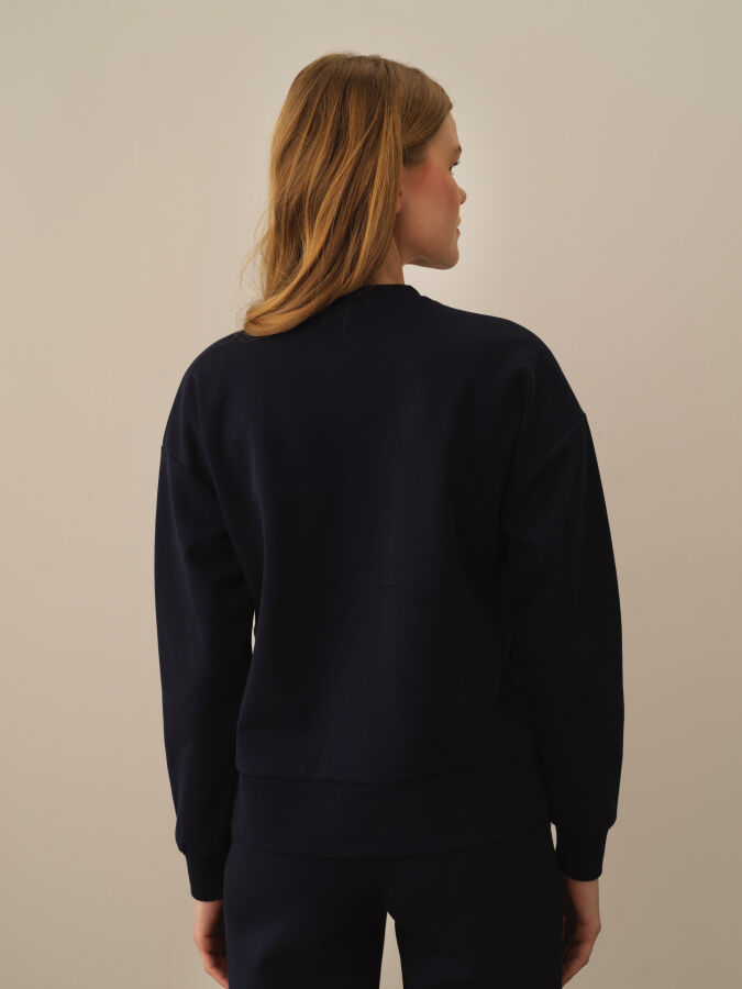 Lacivert Pamuk Dokulu Oversize Sweatshirt - Xint