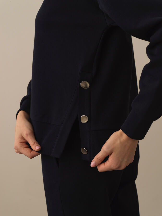 Lacivert Pamuk Dokulu Oversize Sweatshirt - Xint