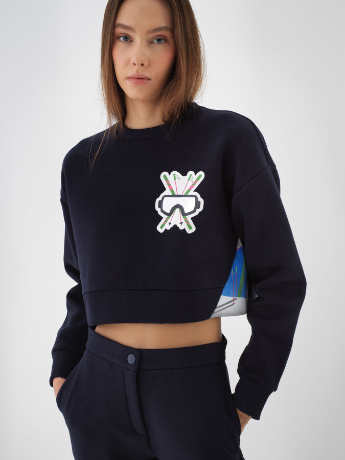 Lacivert Pamuk Dokulu Oversize Sweatshirt - Xint
