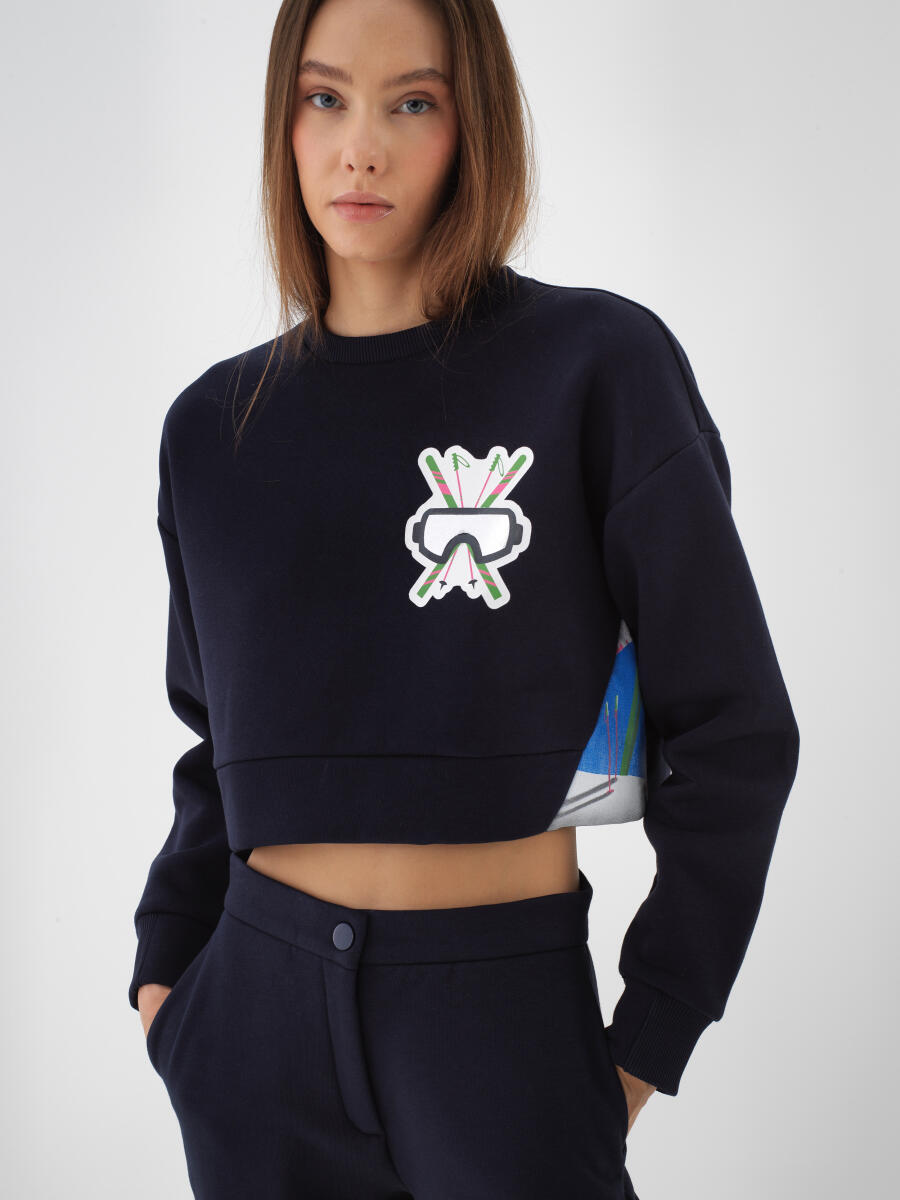 Lacivert Pamuk Dokulu Oversize Sweatshirt