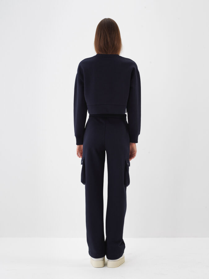 Lacivert Pamuk Dokulu Oversize Sweatshirt - Xint