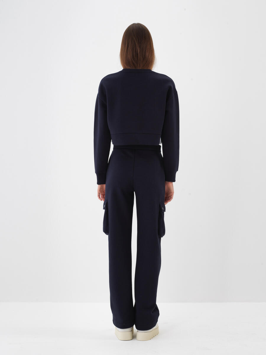 Lacivert Pamuk Dokulu Oversize Sweatshirt - 5