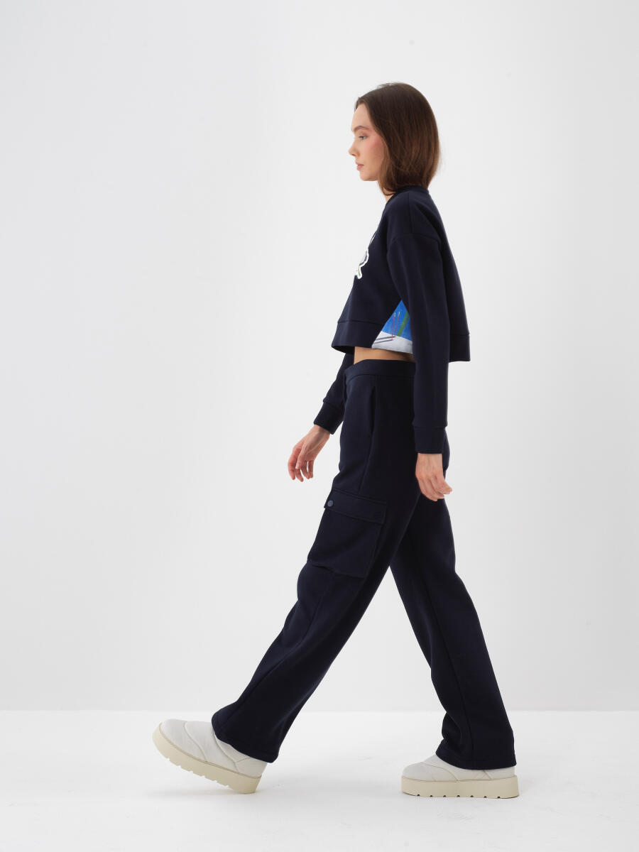 Lacivert Pamuk Dokulu Oversize Sweatshirt - 3