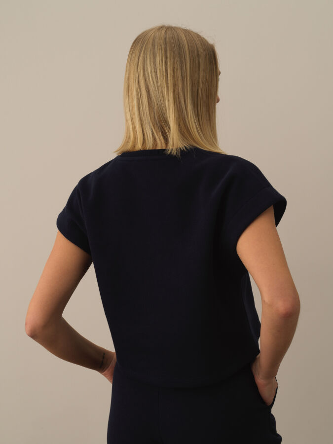 Lacivert Pamuk Dokulu Oversize Sweatshirt - Xint