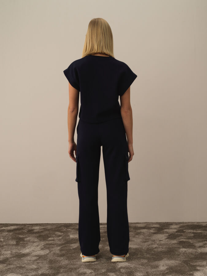 Lacivert Pamuk Dokulu Oversize Sweatshirt - Xint