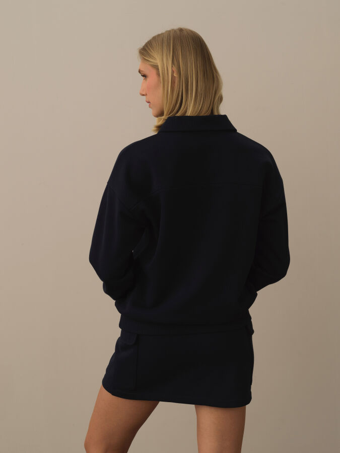 Lacivert Pamuk Dokulu Regular Fit Sweatshirt - Xint