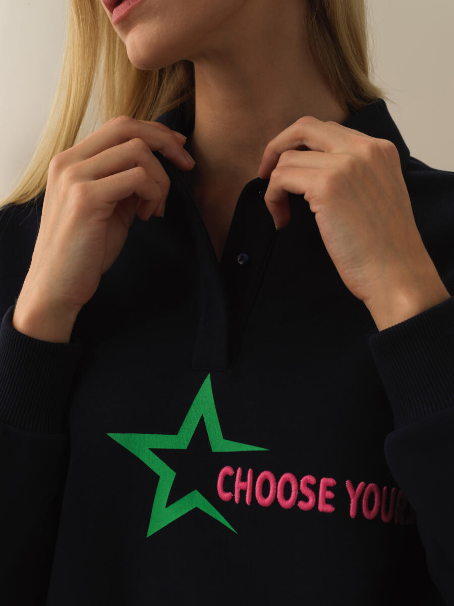 Lacivert Pamuk Dokulu Regular Fit Sweatshirt - 3