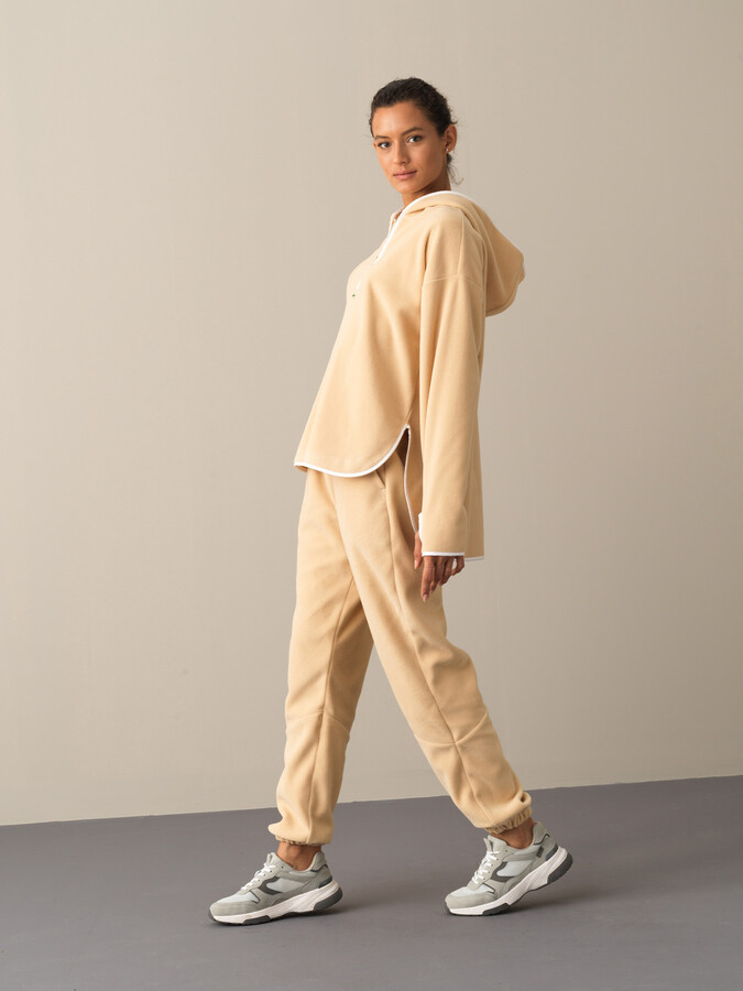 Bej Oversize Kapüşonlu Polar Sweatshirt - 3
