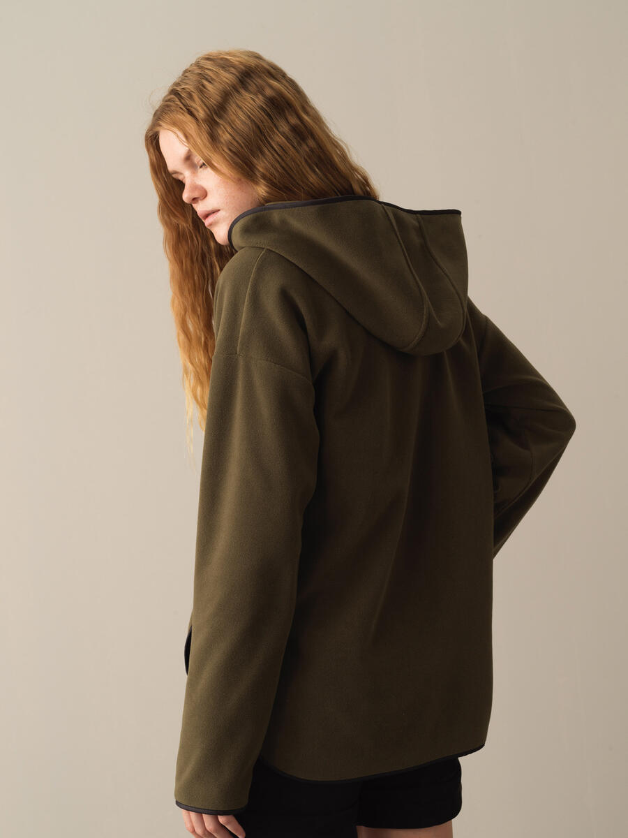 Haki Oversize Kapüşonlu Polar Sweatshirt - 4
