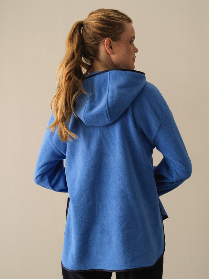 Mavi Oversize Kapüşonlu Polar Sweatshirt - 3