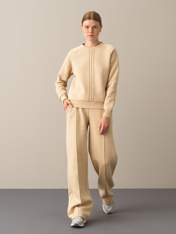 Bej Regular Fit Bisiklet Yaka Pamuklu Sweatshirt - 3