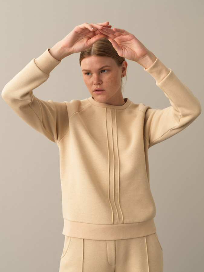 Bej Regular Fit Bisiklet Yaka Pamuklu Sweatshirt - 4
