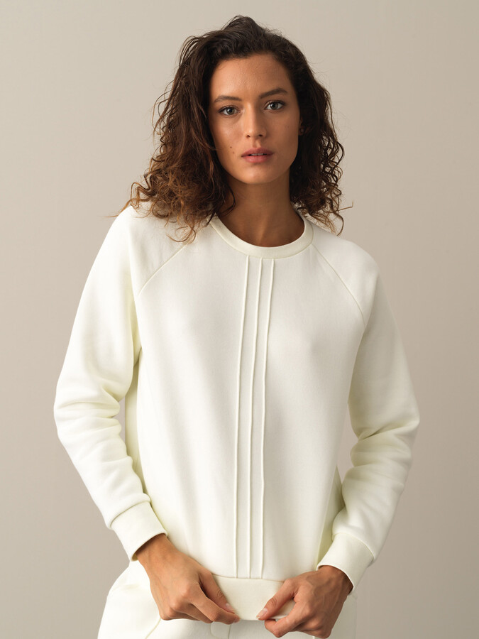 Ekru Regular Fit Bisiklet Yaka Pamuklu Sweatshirt - 1