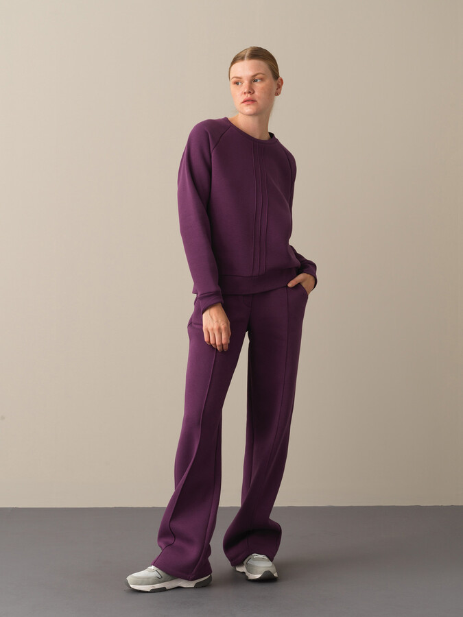 Mor Regular Fit Bisiklet Yaka Pamuklu Sweatshirt - 2