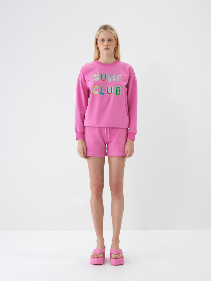 Pembe Pamuk Dokulu Oversize Sweatshirt (1)