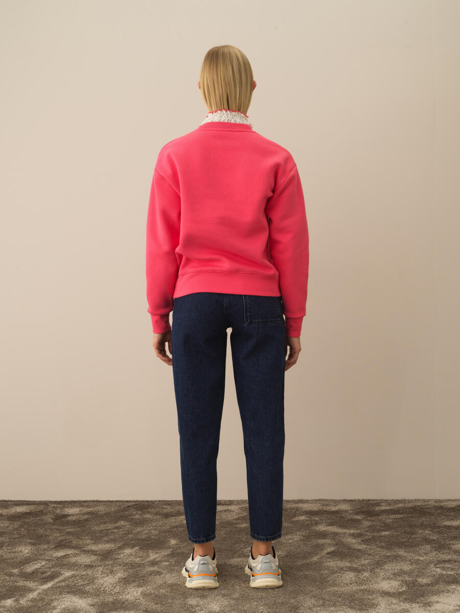 Pembe Pamuk Dokulu Oversize Sweatshirt - 4