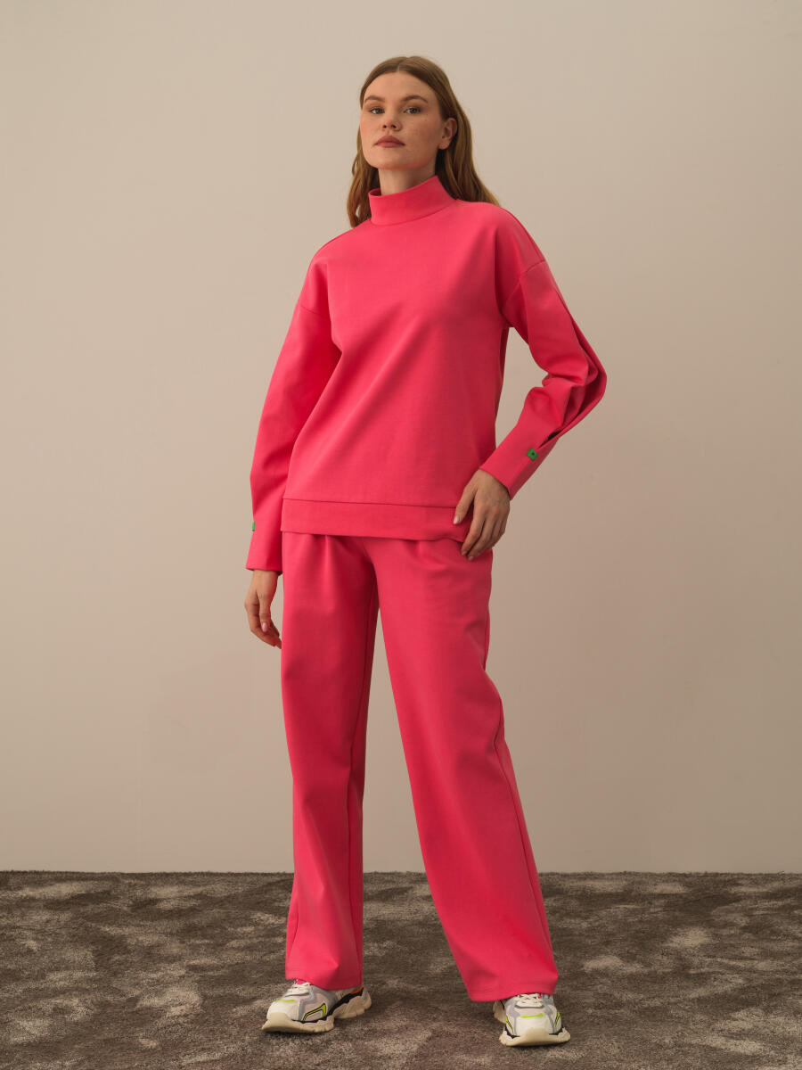 Pembe Pamuk Dokulu Oversize Sweatshirt - 2