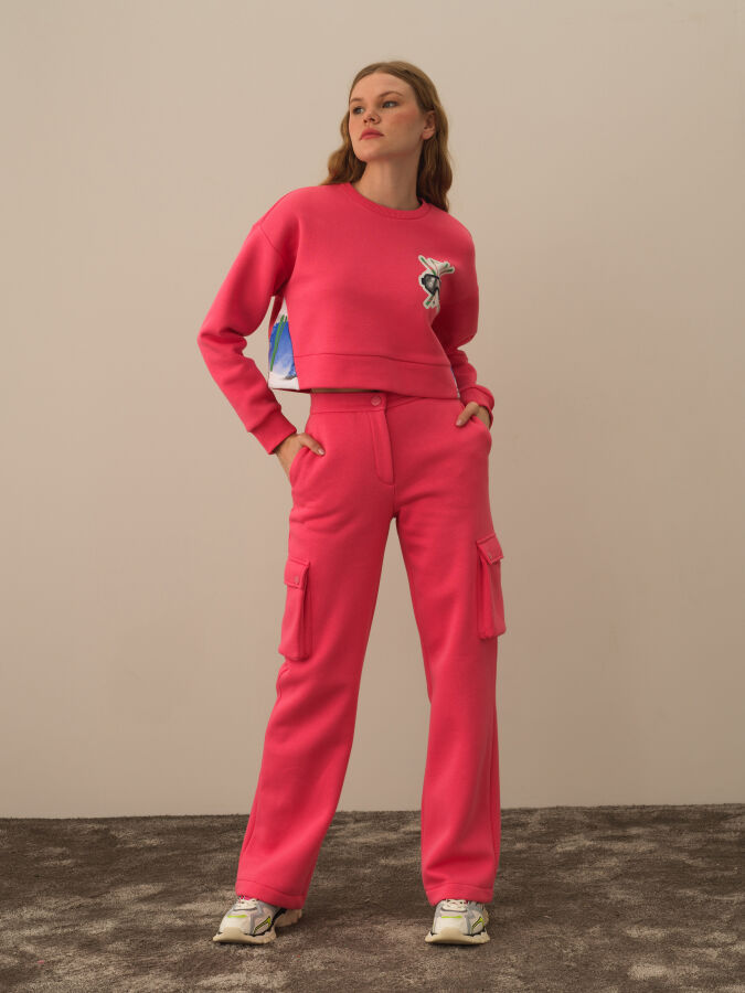 Pembe Pamuk Dokulu Oversize Sweatshirt - Xint