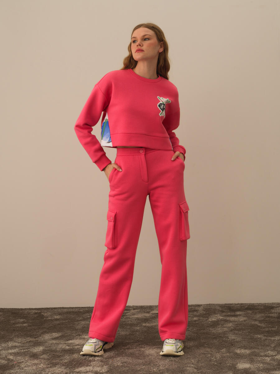 Pembe Pamuk Dokulu Oversize Sweatshirt - 3