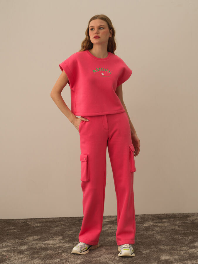 Pembe Pamuk Dokulu Oversize Sweatshirt - Xint