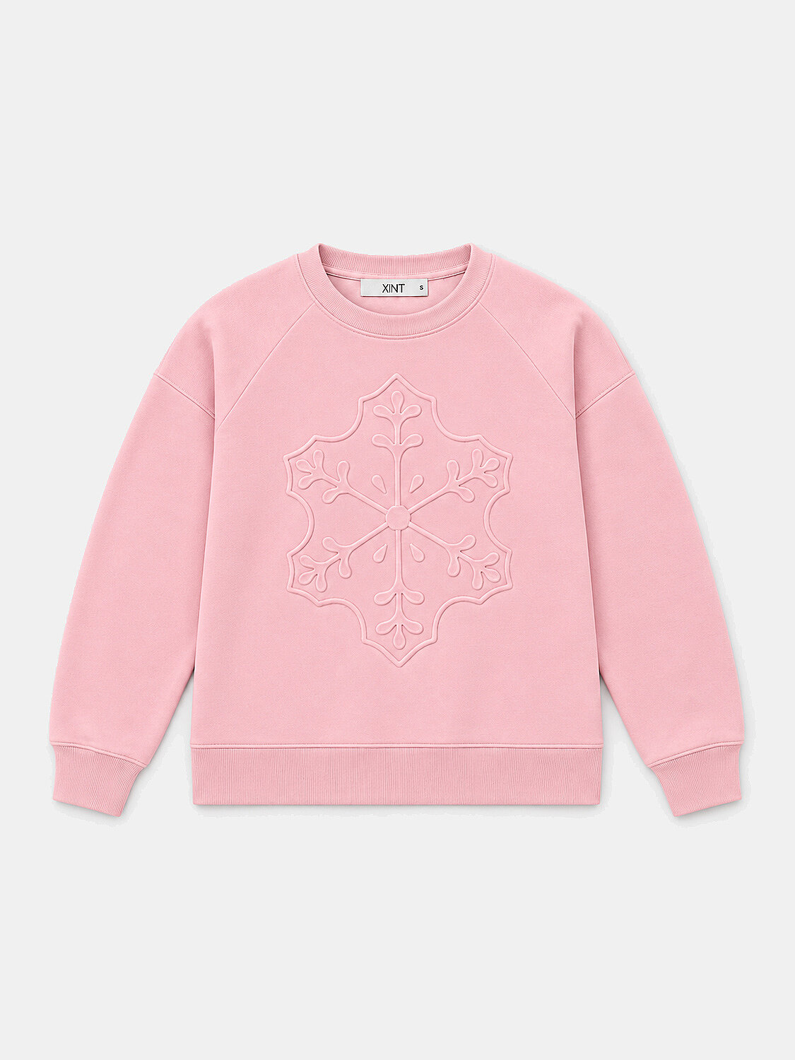 Pembe Oversize Bisiklet Yaka Pamuklu Sweatshirt - 1