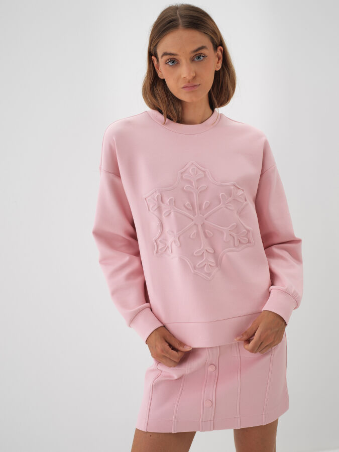 Pembe Pamuk Dokulu Oversize Sweatshirt - Xint