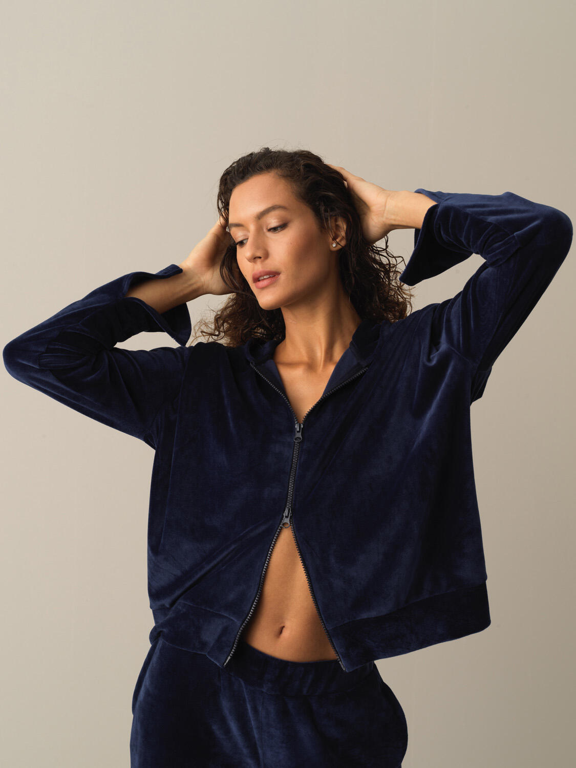 Lacivert Esnek Dokulu Regular Fit Soft Kadife Sweatmont 